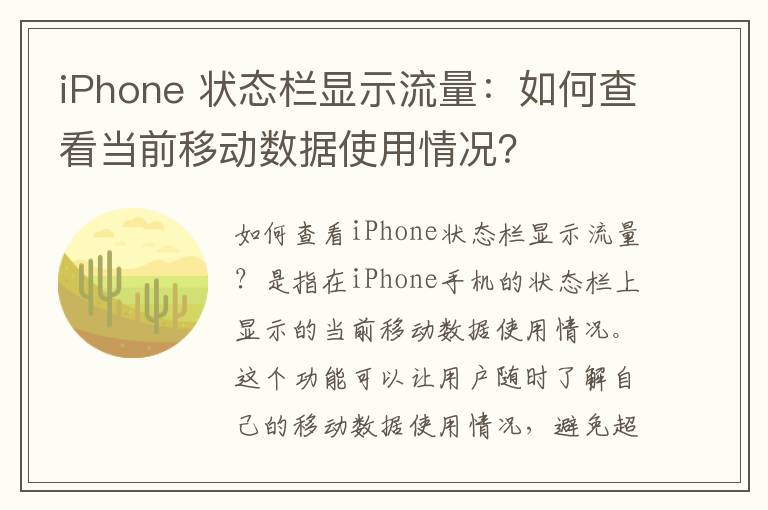 iPhone 狀態(tài)欄顯示流量：如何查看當(dāng)前移動(dòng)數(shù)據(jù)使用情況？