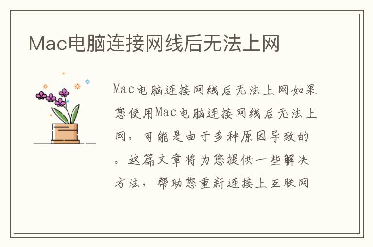 Mac電腦連接網(wǎng)線后無法上網(wǎng)