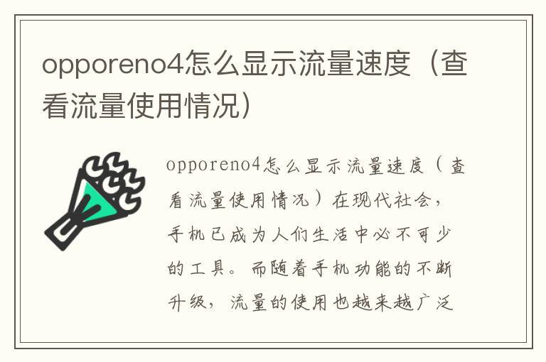 opporeno4怎么顯示流量速度（查看流量使用情況）