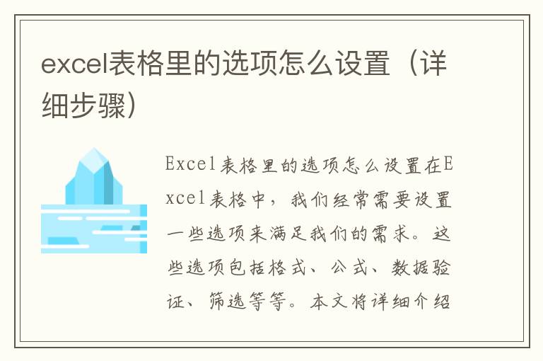 excel表格里的選項(xiàng)怎么設(shè)置（詳細(xì)步驟）