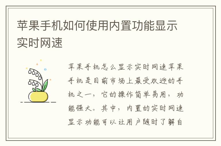 蘋果手機如何使用內置功能顯示實時網速