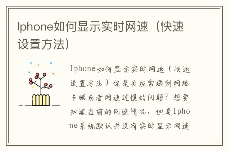 Iphone如何顯示實時網速（快速設置方法）