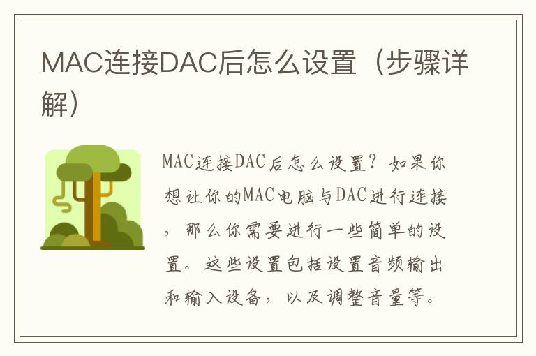 MAC連接DAC后怎么設(shè)置（步驟詳解）